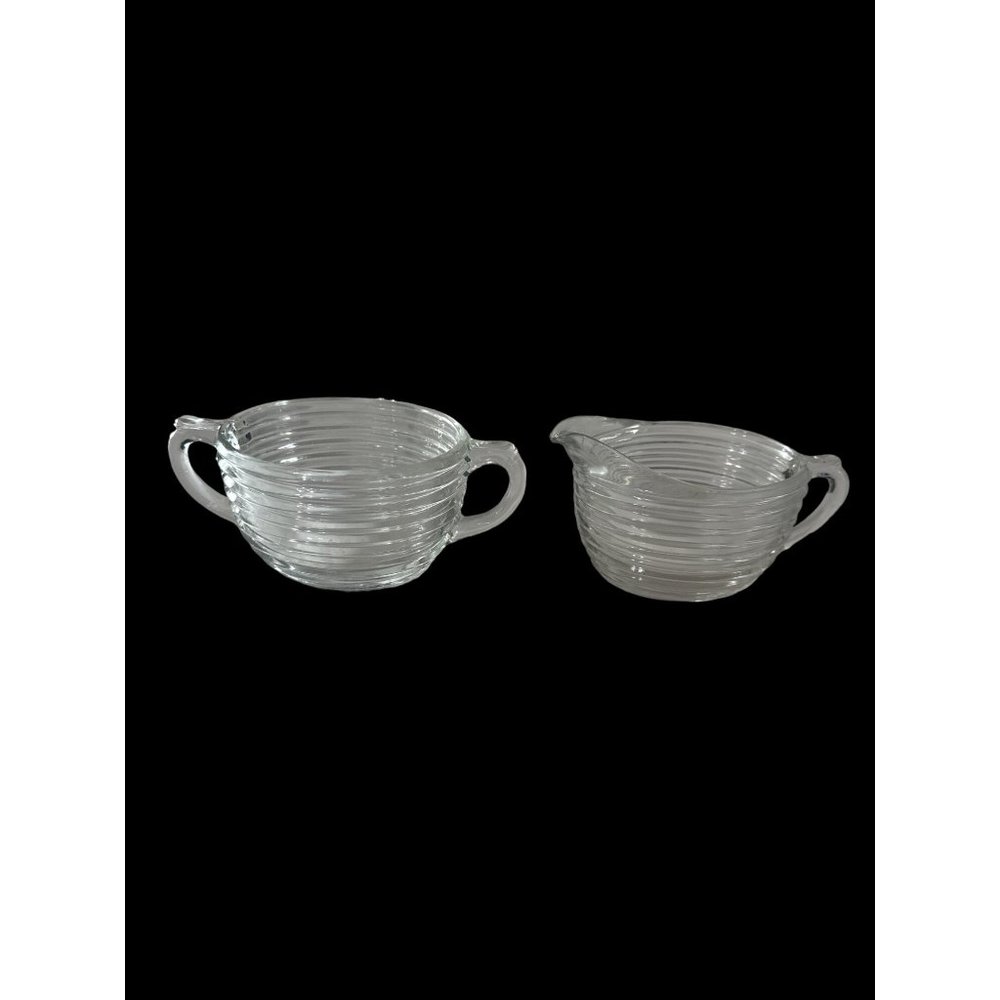 Vintage 1938-43 discontinued Anchor Hocking clear Manhattan open sugar and cream